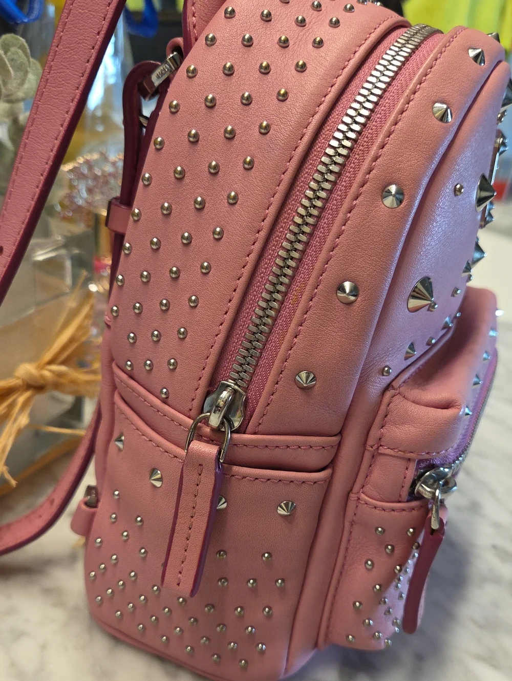 EUC MCM Baby Pink Studded Mini Backpack Crossbody 🩷